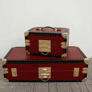 Bauletto vintage in legno e pelle <span class=keywords><strong>grande</strong></span> <span class=keywords><strong>valigia</strong></span> per la decorazione domestica di stoccaggio di nozze - Product Image 3