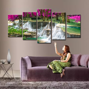 Peinture acrylique de scène <span class=keywords><strong>naturelle</strong></span>, 5 pièces, affiche imprimée en Hd, toile décorative, cascade murale, peinture de paysage, Art - Product Image 4