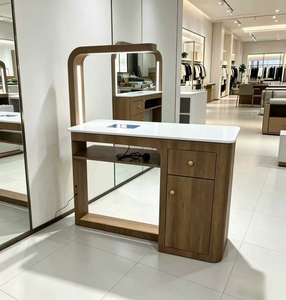 Table et chaises de salon de manucure en bois, finition peinture, simples et économiques, avec rangement simple et double couche, et aspirateur - Product Image 6