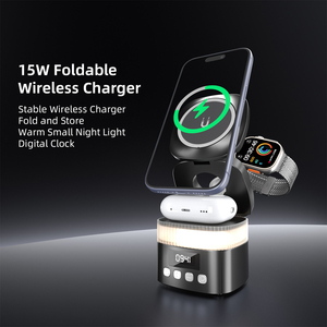 WISESIR ที่ชาร์จ GaN 15W รุ่นใหม่ ที่ชาร์จไร้สายแบบพับได้สำหรับวางบนโต๊ะ 3 in 1 แท่นชาร์จไร้สายแม่เหล็กสำหรับ IPad และสมาร์ทโฟน - Product Image 1
