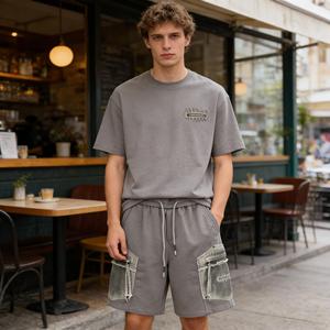 Men's Casual Breathable Quick Dry Polyester/Cotton Zipper Pockets Embroidered Pattern Cargo Shorts with Elastic Waist - Product Image 2
