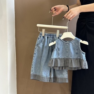 Ensemble <span class=keywords><strong>deux</strong></span> pièces en jean pour filles, débardeur sans manches léger et pantalon pour bébés filles, tout-petits, tenue décontractée d'été - Product Image 5