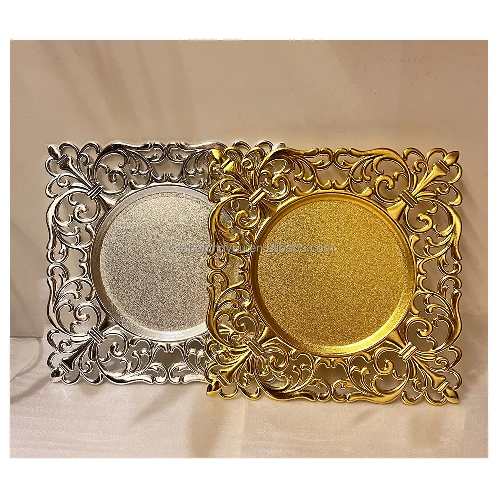 शादी की लक्जरी सोने की प्लेट ऐक्रेलिक क्रिस्टल प्लेट्स 13 "गोल्ड चार्जर प्लेटें