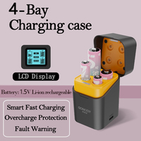 Support de charge de batteries Li-ion/NiMH 4 baies avec écran LCD, sortie intégrée de 15W, protection contre les surcharges, 1.2V 1.5V, couvercle rabattable