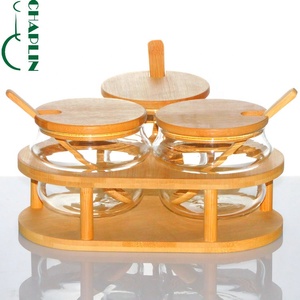 삼각형 대나무 거치대 포함 유리 양념통 세트 3구 - Product Image 3