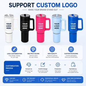 Custom Detachable 40 oz 2-IN-1 Reusable Coffee Travel Mug Leakproof Insulated Stainless Steel Tumbler <b>with</b> Handle and Flip <b>Straw</b> - Product Image 6