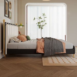 Crema stile francese retrò <span class=keywords><strong>letto</strong></span> in pelle di lusso moderno moderno e semplice ondulazione onda <span class=keywords><strong>letto</strong></span> matrimoniale <span class=keywords><strong>con</strong></span> struttura in legno per camera da <span class=keywords><strong>letto</strong></span> principale - Product Image 4