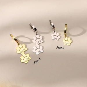 Jietao - Pendientes de Aro con Grabado Personalizado de Huella de Pata de Mascota, Acero Inoxidable con Baño de Oro PVD de 18K, Nombre de Mascota Personalizado, Conmemorativo para Amantes de las Mascotas - Product Image 2