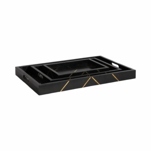 Vassoio Decorativo Nero con Intarsi Dorati, Design Geometrico, Vassoio Rettangolare per Decorazione Tavolino da Caffè - Product Image 2