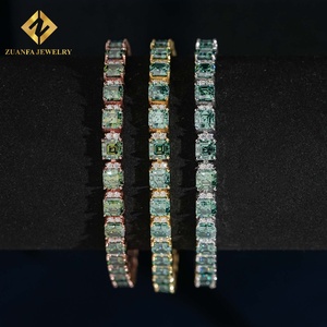 ZUANFA JEWELRY Pulsera de tenis de lujo y moda con moissanita azul verdosa de 5 mm, corte esmeralda cuadrado, plata 925, pasa la prueba del diamante - Product Image 6