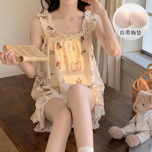 Pyjama <span class=keywords><strong>Bulle</strong></span> Plissé YB Direct Sales pour Femme – Idéal Été avec Coussinets de Poitrine Intégrés – Tenue d'Intérieur Douce et Confortable sans Soutien-Gorge - Product Image 5