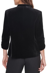 Customized New Fashion High Quality Classic V Neck Long Sleeves Hidden Breasted Fitted <strong>Black</strong> <strong>Velvet</strong> Blazer <strong>Jacket</strong> for Women - Product Image 5