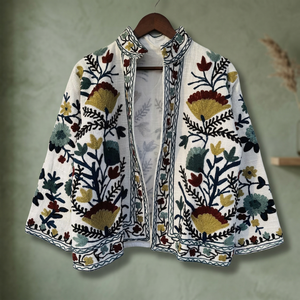 Veste bomber en coton écologique brodée de fleurs, faite à la main, style ethnique pour femmes, automne-hiver - Product Image 2