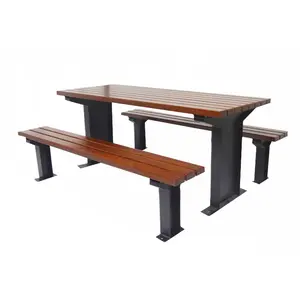 튼튼한 대형 나무 테이블과 벤치 소박한 야외 티크 테이블 도매 피크닉 테이블 쇼핑 센터
