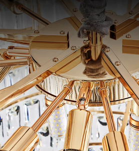 Farmhouse Chandelier with K9 Crystal Gold Dining Room Ceiling Light Warm <strong>White</strong> <strong>Hanging</strong> LED Pendant Lighting Kalux Factory Supply - Product Image 4
