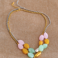 Collar de Moda XY 6168 con Cuentas Geométricas de Resina y Metal, Cadena de Acero Inoxidable Chapada en Oro