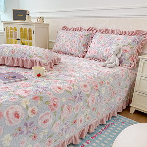 Milk Fleece Quilted Bed <b>Sheet</b> <b>Single</b> Piece Autumn Winter Thickened Warm Lace <b>Bedding</b> Set Princess Style Four Seasons Use - Product Image 3