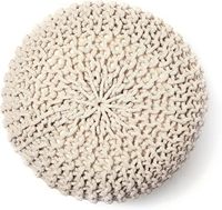 Pouf de rangement ottoman tricoté à la main, style bohème, repose-pieds ivoire 100% coton 18"x18"x14"; Fabriqué en Chine; Repose-pieds double