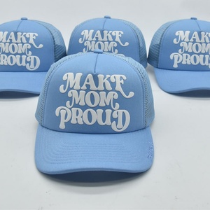 Custom High Quality Foam Sports Trucker <b>Cap</b> 3D Puff Printed <b>Plain</b> 5 Panel Mesh Trucker <b>Cap</b> - Product Image 2