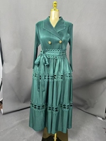 Robe longue plissée à col boutonné, manches longues, couleur unie, avec ceinture, décontractée, élégante, grande taille, pour femmes, vente en gros