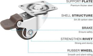 Ensemble de 4 roulettes pivotantes en acier au carbone et caoutchouc polyuréthane, robustes, pour chariot à meubles, chariot de travail, chariot à main - Product Image 3