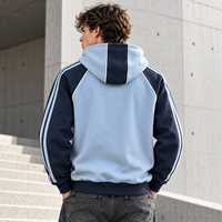 Sweat à capuche personnalisé en coton molletonné avec empiècements contrastants et broderie, fermeture éclair intégrale, pour homme, style streetwear