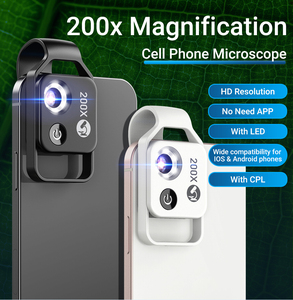Lente Microscopio Digital Profesional para Celular con Aumento de 200X, Luz LED Móvil y CPL para Fotografía Macro de <span class=keywords><strong>Smartphone</strong></span> - Product Image 2