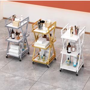 Rose Gold Manicure <b>Trolley</b> Rolling Barber Cart With Wheels Metal Frame High Quality Waterproof Furniture Wholesale - Product Image 2
