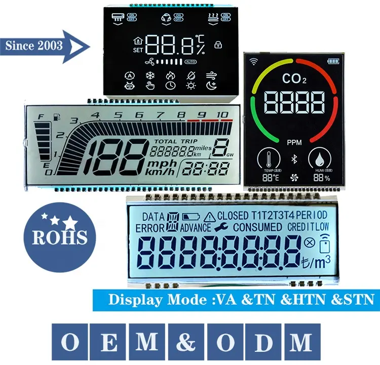 カスタム液晶ディスプレイ7セグメントディスプレイモノクログラフィック番号数字Cog Cob Tn Stn Vaスピードメーター7セグメント液晶ディスプレイ