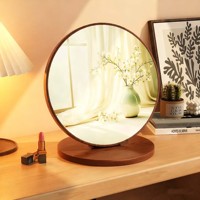 Miroir de maquillage décoratif rond en bois massif rétro pliable de grande taille écologique pour bureau, table, chambre à coucher, coiffeuse