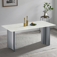 Table à manger carrée minimaliste nordique avec plateau en marbre naturel et pieds en acier inoxydable luxueux, 4 places