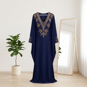 Abito Kaftano da Donna Plus Size con Scollo a V Profondo e Strass, Tinta Unita, Stile Arabo Musulmano del Medio Oriente, Dubai, <span class=keywords><strong>Marocco</strong></span>, <span class=keywords><strong>Africa</strong></span> - Product Image 4