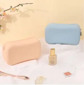 Trousse de maquillage en silicone, petite pochette cosmétique de voyage avec fermeture éclair, organisateur de cosmétiques d'espace de stockage