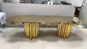 Mesa de Comedor Boca Do <span class=keywords><strong>Lobo</strong></span> con Tapa Grabada Dorada, Acero Inoxidable, Mesas Grandes Personalizadas, Diseño Irregular, Raíces de Árbol, Mesa de Comedor Larga - Product Image 5