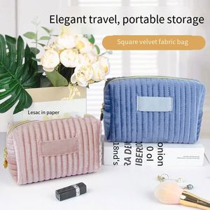 Grande trousse de maquillage en velours côtelé, pochette zippée portable, organiseur de cosmétiques de voyage pour femmes - Product Image 2