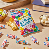 Surface brillante imprimée sur mesure en plastique de qualité alimentaire forme d'oreiller barre de chocolat gelée biscuits emballage sacs en mylar avec joint arrière