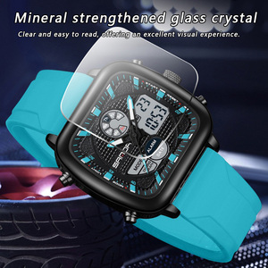 Reloj de Cuarzo Cuadrado Elegante para Hombre Sanda 9101, Reloj de Pulsera Digital Multifuncional Informal con Doble Pantalla y Alarma - Product Image 4