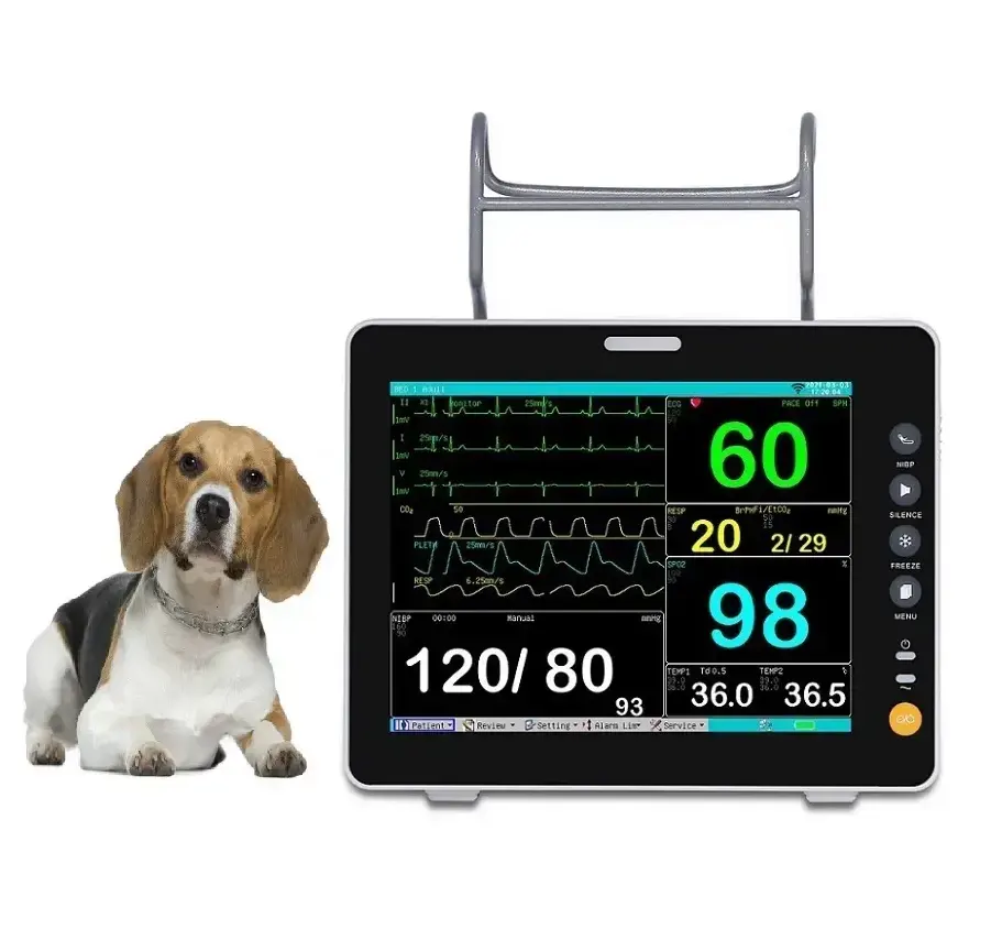Hot bán multiparameter thú y Vital dấu hiệu màn hình xách tay bác sĩ thú y kỹ thuật số vật nuôi động vật 8inch điện tim Giám sát