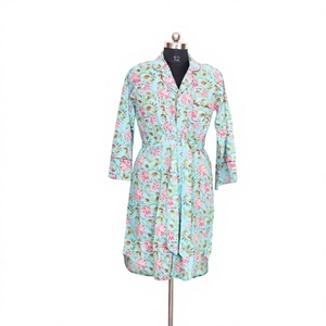 Floral Print Knee-Length <b>Wrap</b> Dress With Three Quarter Sleeves Turn-down Collar Casual Daily Wear Breathable Woven Polyester - Product Image 1