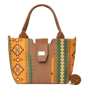 Bolso Tote de Yute Fana Eva, Tamaño Mediano, con Estampado, Cierre de Broche, para Uso Diario, Playa y Compras - Product Image 3