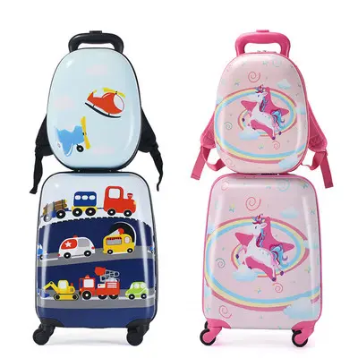 Design personalizzato per bambini bagaglio da viaggio per bambini 2 pezzi Set zaino per cartoni animati e valigia Trolley impermeabile borsa da scuola con ruote