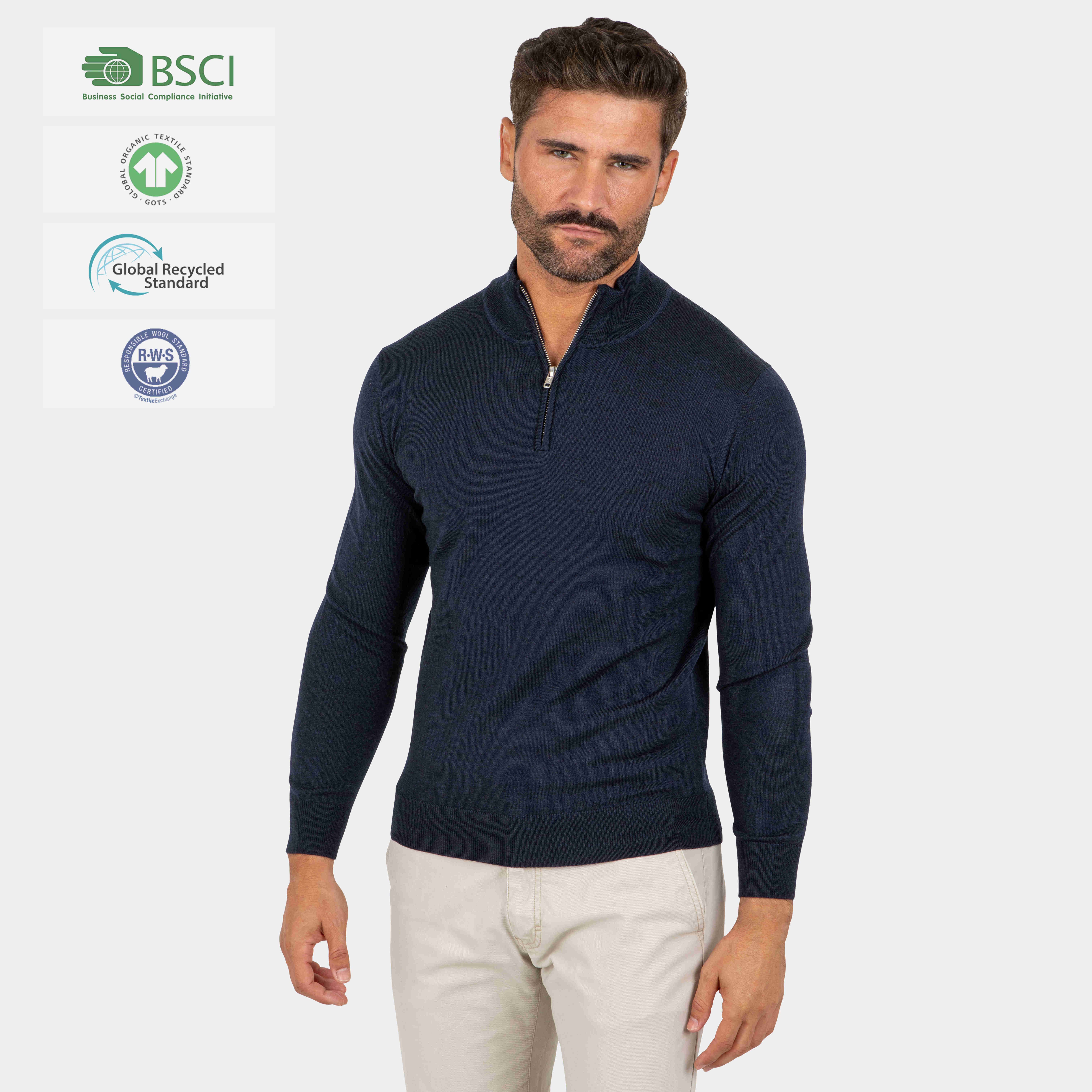 New Design High Quality Navy Zipper Cardigan Long Sleeve Anti-wrinkle Wool Men's Cardigan Sweaters