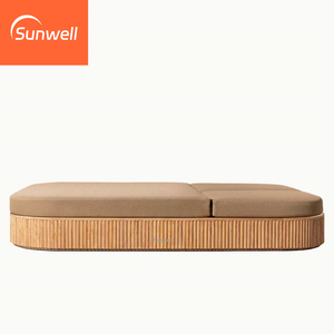 Chaise longue de piscine moderne en bois de teck pour l'extérieur, <span class=keywords><strong>lit</strong></span> de patio, chaises longues pour la plage, hôtel avec parasol - Product Image 3