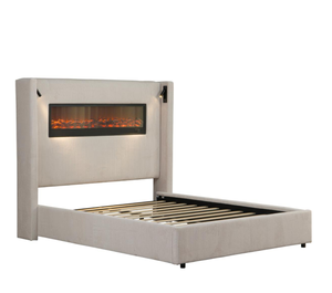 ויבלוט קינג יוקרתי בז 'קטיפה/קווין פלטפורמה עם קמין חשמלי מובנה הוביל אורות קריאה ואחסון - Product Image 3