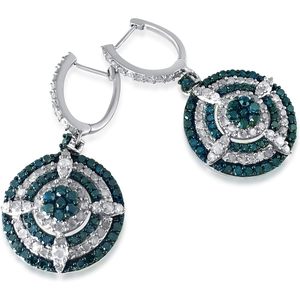 Ornaatis Diamond Halo <b>Hoop</b> Earrings 2.67 Cttw Round Blue White Sterling Silver Women's Wedding Jewelry - Product Image 2