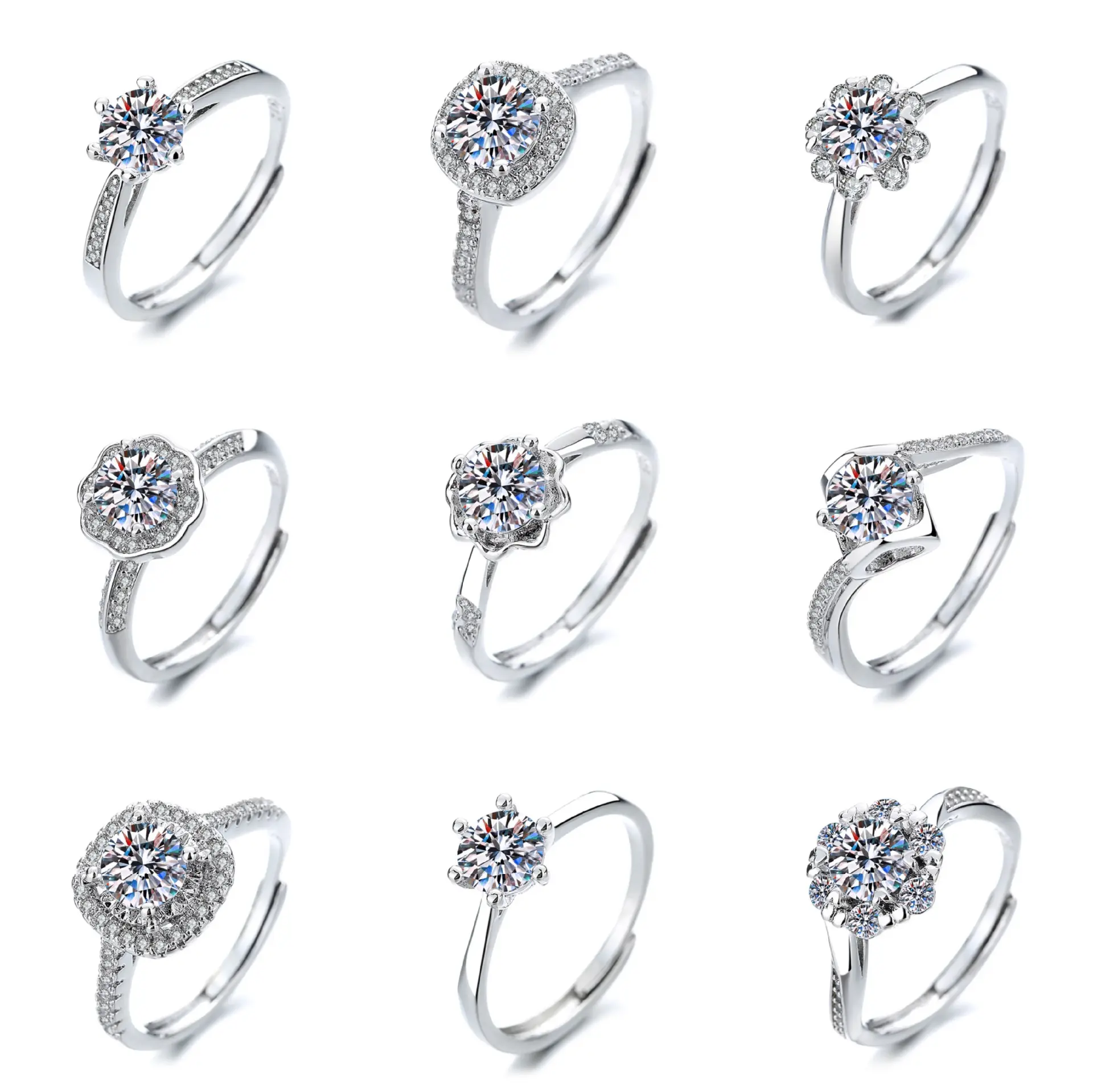 Anillo de diamantes 우아한 웨딩 쥬얼리 클래식 스타일 라운드 컷 천사 키스 Moissanite 다이아몬드 반지 여성용