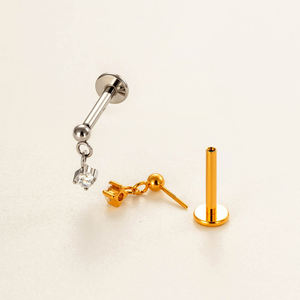 مجوهرات تيتانيوم Hengsen G23 وفقًا لمعيار ASTM F136، حلق تيتانيوم بمشبك دفع مسطح مع زركون للثقب في الأذن والغضروف - Product Image 3