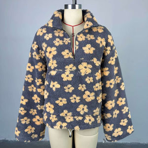 Sudadera de lana con media cremallera y estampado Floral de calidad para mujer, Jersey cálido de gran tamaño, chaqueta de Sherpa, ropa de abrigo de invierno 2025 - Product Image 6