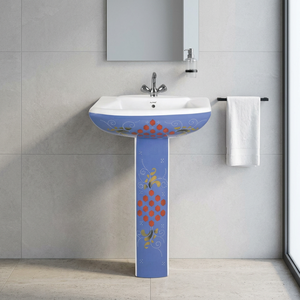 Vasque en céramique Vitrosa rustique bicolore avec piédestal intégral, nouveau motif, design moderne - Product Image 5