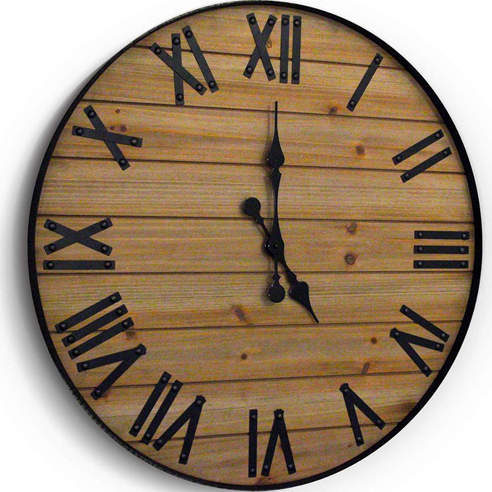 24" 60cm Eastar Vintage Europe Style Paris Large Solid Brown Wooden Wall Clock China